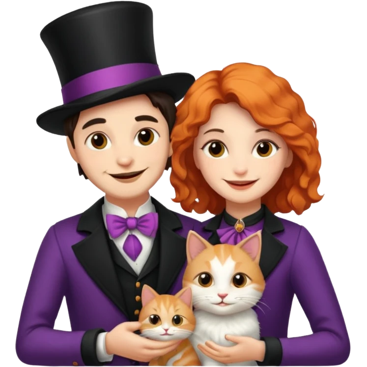 magician couple and their pet cat emoji