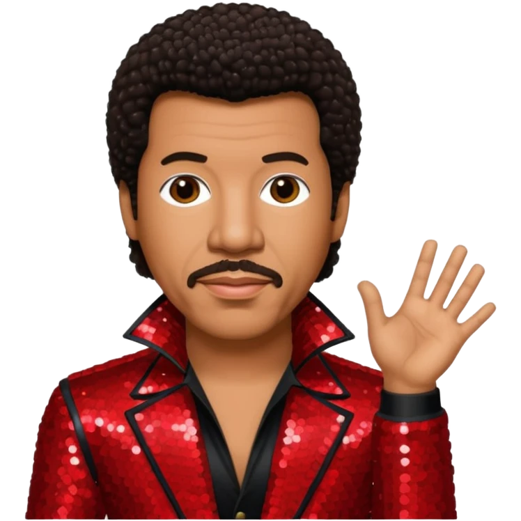 Lionel Richie with dark brown hair, red sequin outfit emoji