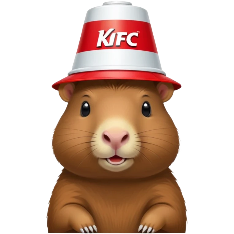 Capybara wearing a tiny KFC bucket as a hat on its head emoji