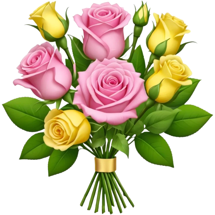 A mixed bouquet of pink roses and yellow lisianthus emoji