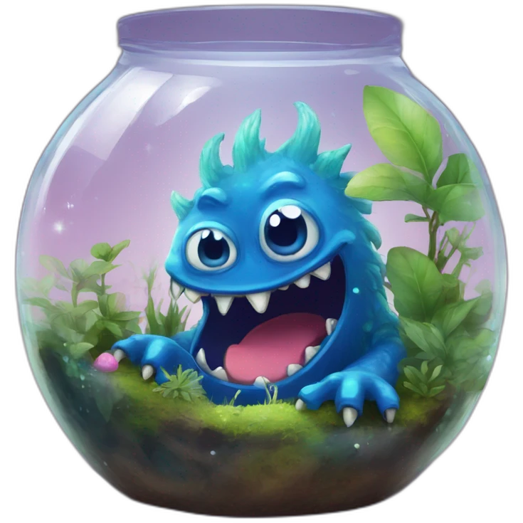 blue monster inside terrarium and galaxy emoji