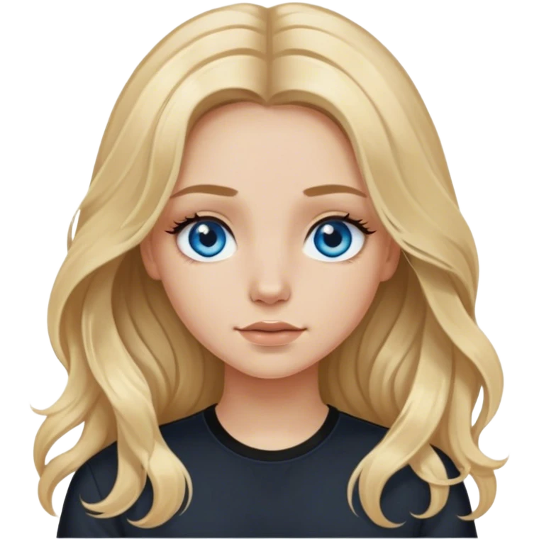 blonde polish girl, long and wavy dirty blonde hair in a middle part, long eyelashes, blue eyes, black shirt  emoji