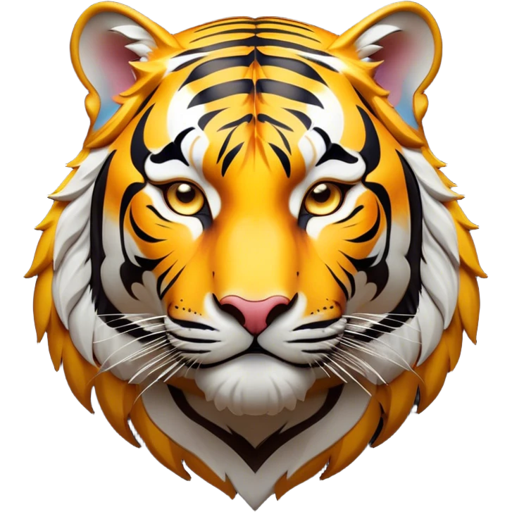 Cinematic Noble Tiger Portrait Emoji, Poised and regal, with a powerful, muscular build draped in striking, vivid stripes and intense, focused eyes, Simplified yet sharp and sophisticated features, highly detailed, glowing with a soft, wild luminescence, high shine, intelligent and majestic, stylized with an air of untamed authority, focused and commanding, soft glowing outline, capturing the essence of a watchful and confident jungle guardian that appears ready to pounce out of the screen with effortless authority! emoji