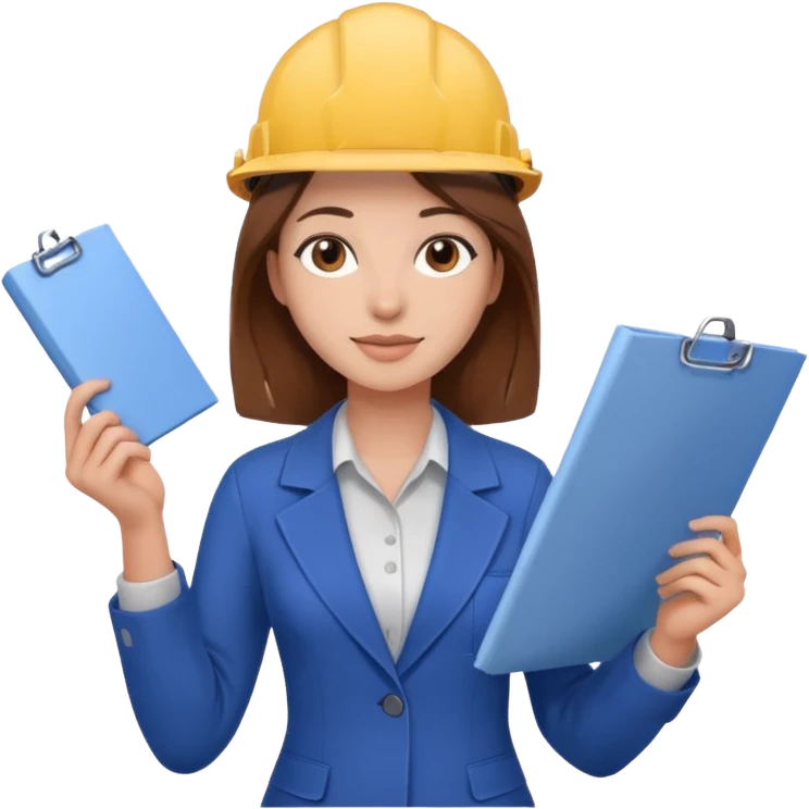 young woman profession architect ,with brown hair and brown eyes, holding blueprints  emoji