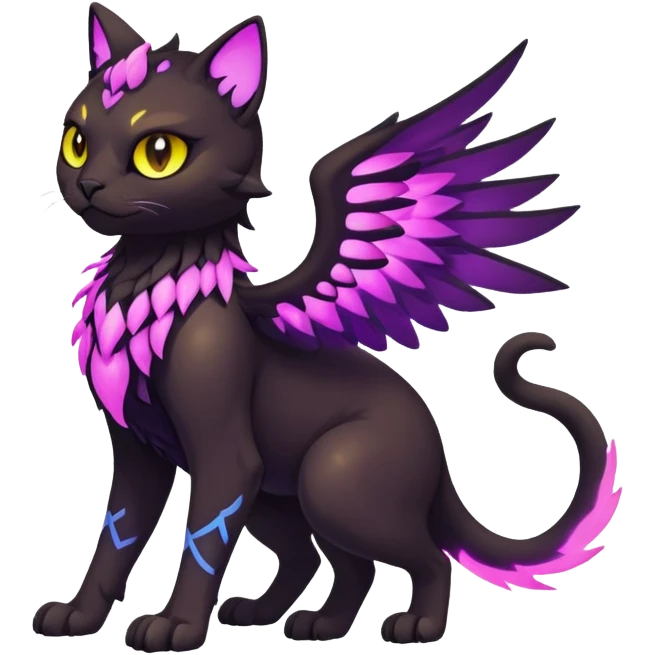 Black Dark Nocturnal Neon-glowing Abyssal Nightly Abyss-Cat-Gryphon-Fakémon Creature (full body) emoji