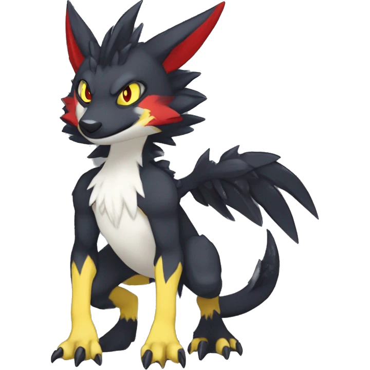 Anthro Cute cool black red white yellow nargacuga sergal animal hybrid Fakemon full body emoji