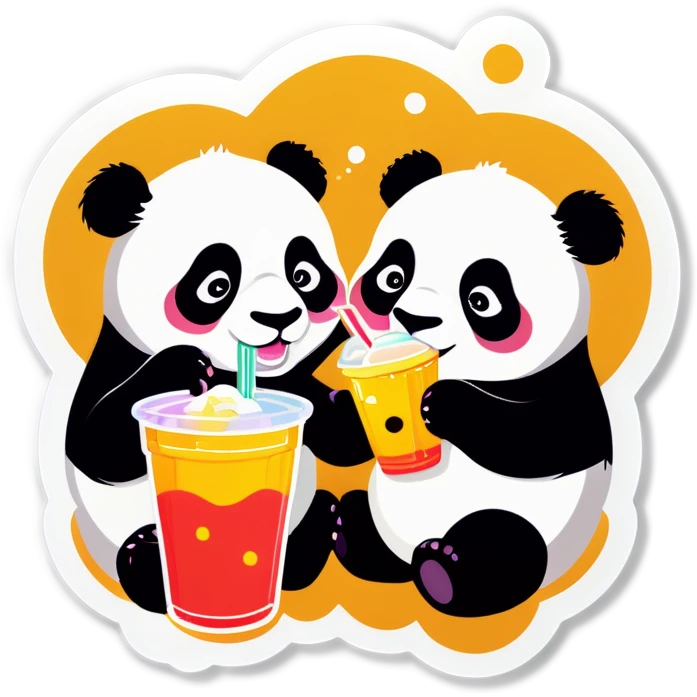 Pandas drinking boba emoji