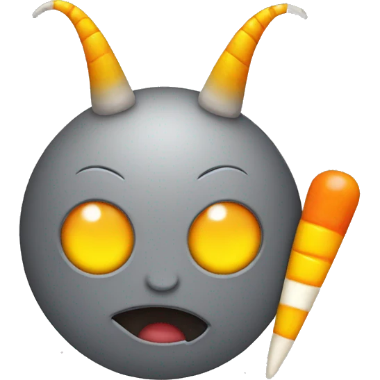 gray emoji with candy corn horns and yellow sclera emoji