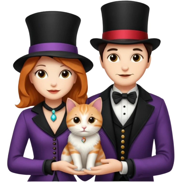 magician couple and their pet cat emoji