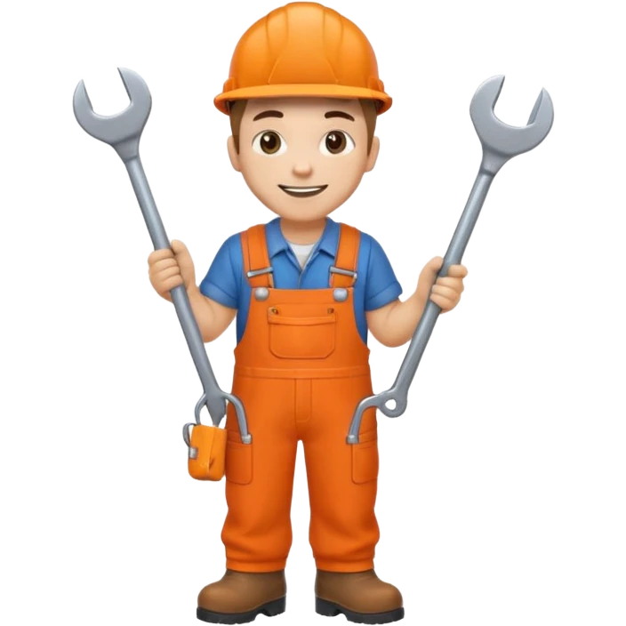 railway engineer in orange overalls, boots, holding a spanner emoji