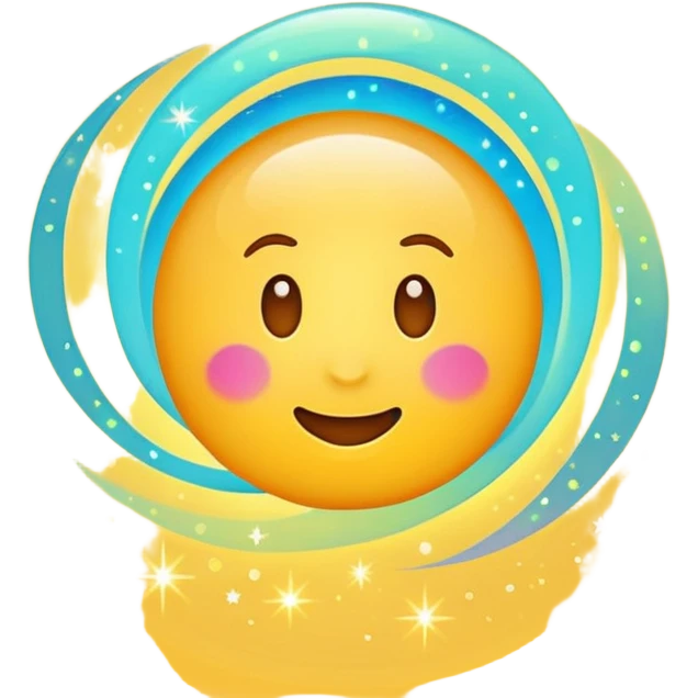 cute round emoji, simple flat vector style, minimal details, glowing aura effect, colorful sparkles and light trail swirling around, transformation effect, magical appearance, high quality, white background

 emoji