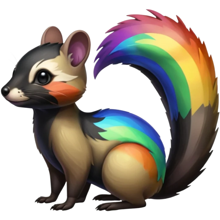 Colorful onyx-obsidian-pitch-black and rainbow-iridescent Cacomistle-Bunnelby-Numbat-Ferret-hybrid-fusion-animal-creature, full body  emoji