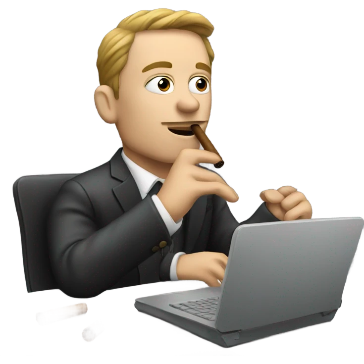 A white guy smoking a cigar playing on computer emoji