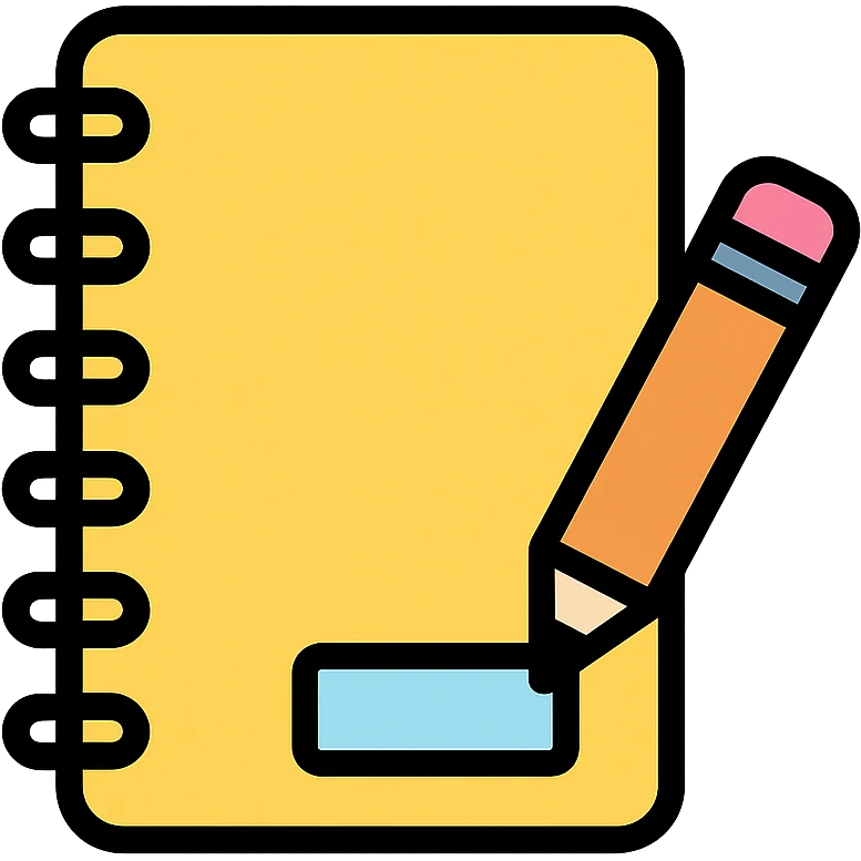 colored icon of a sketchbook with a pencil, clean and simple emoji