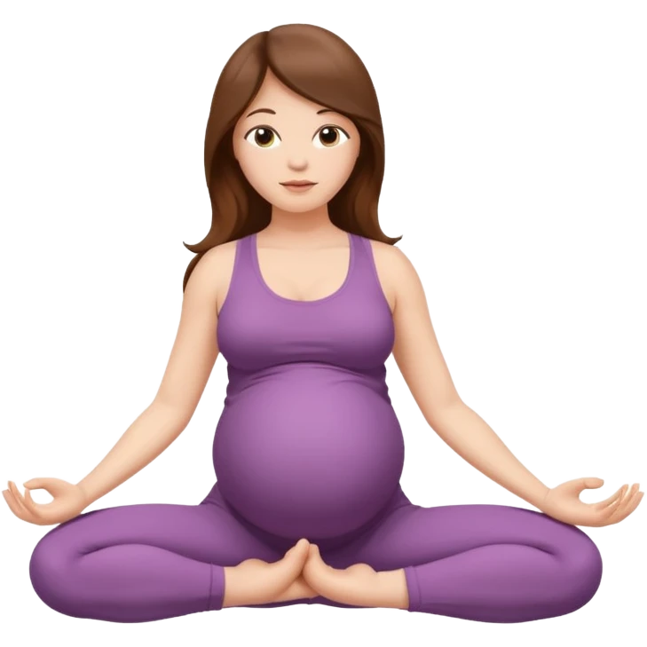 Pregnant woman sitting in a yoga pose with long brown hair and fair skin,." emoji
