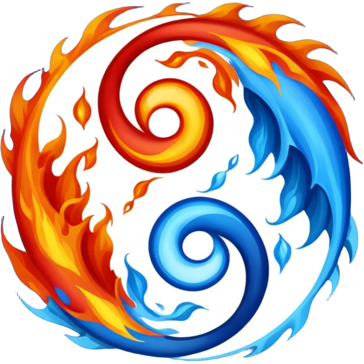 The fire and water emojis are in the form of the yin-yan symbol in front of a completely black background. emoji