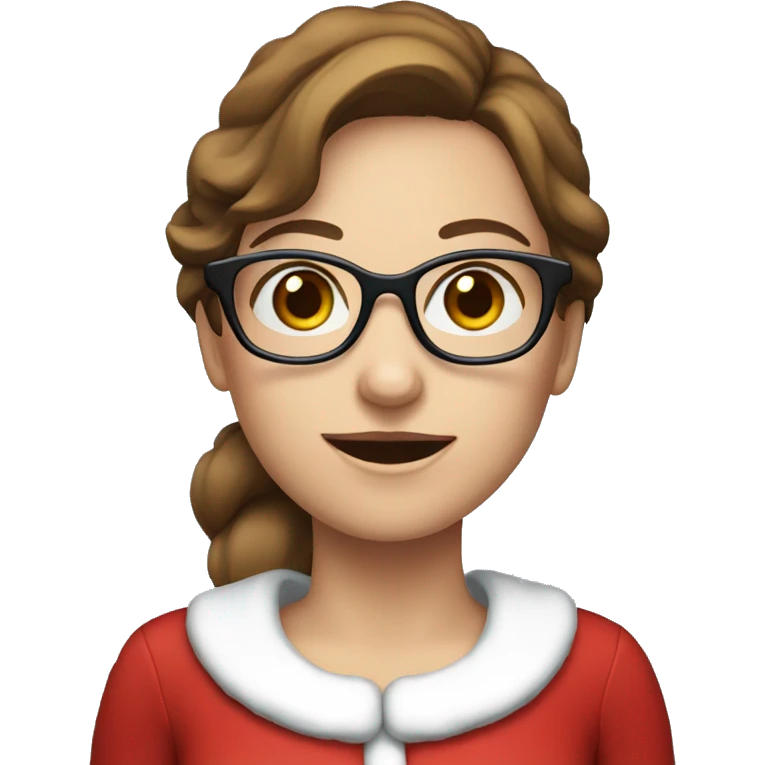 Female Santa with brown hair and blue eyes and glasses emoji