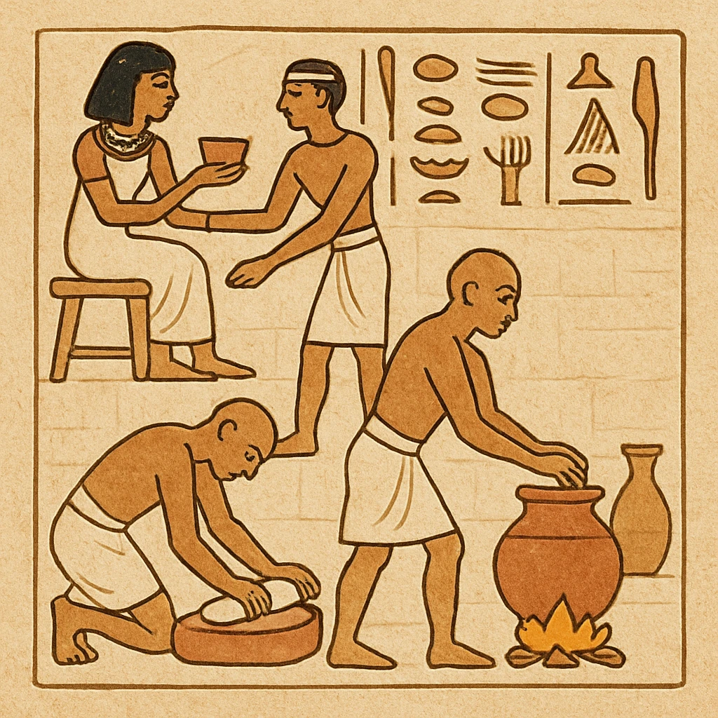 ancient Egyptian cooking scene in hieroglyphic style emoji