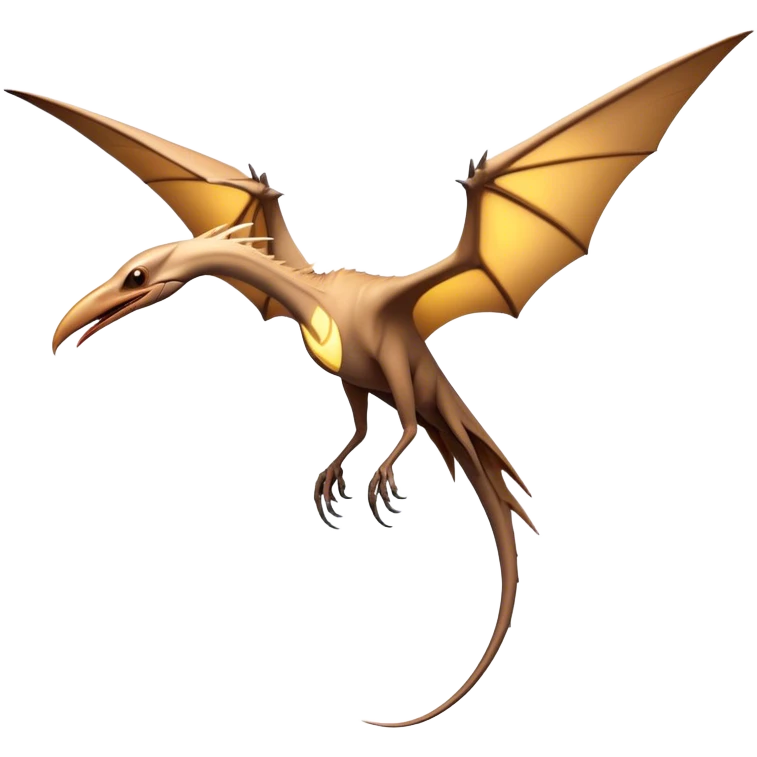 Cinematic Noble Pterodactyl Portrait Emoji, Poised and soaring, with a slender, aerodynamic body, expansive leathery wings outstretched, a long pointed beak, and keen, piercing eyes that exude aerial grace, Simplified yet sharply defined features, highly detailed, glowing with a soft, ethereal radiance, high shine, intelligent and commanding, stylized with an air of prehistoric flight mastery, focused and graceful, soft glowing outline, capturing the essence of a watchful and confident Pterodactyl that appears ready to glide out of the screen with effortless majesty! emoji