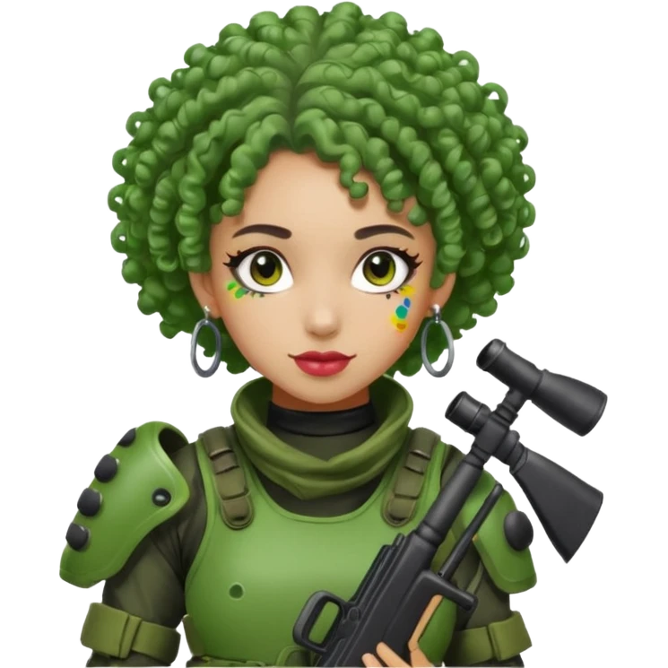 green curly haired painitball player with big earrings guy shot with colors emoji