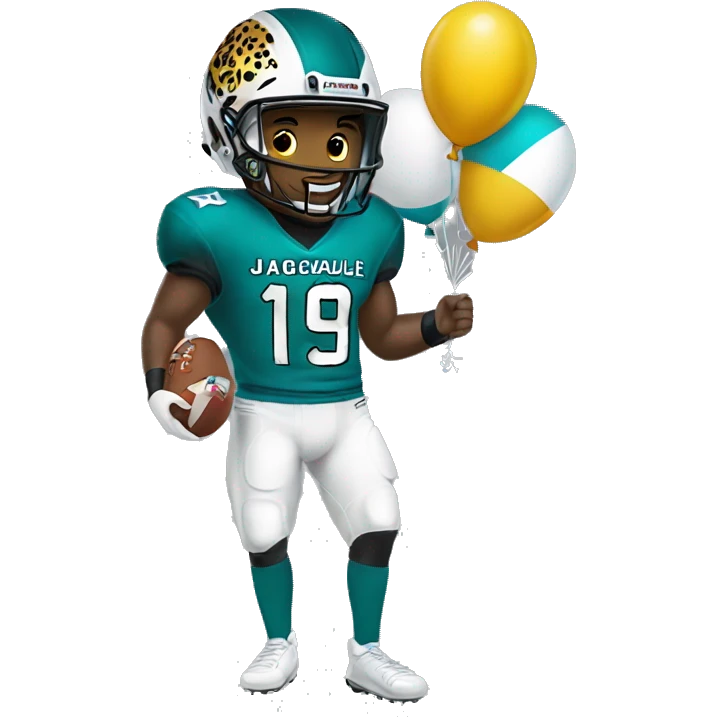Jacksonville jaguar football player with tan skin holding balloons wearing a jersey and helment emoji