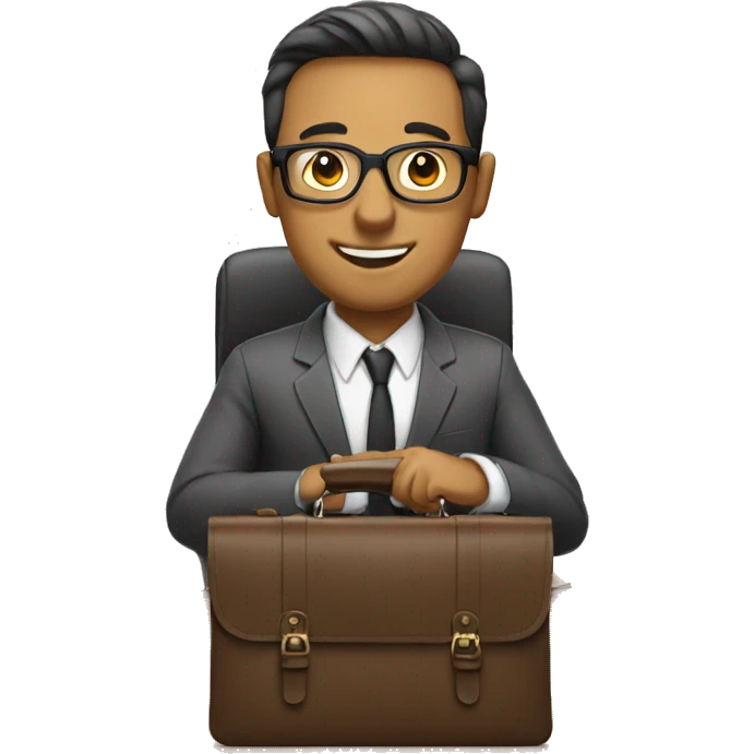 A man sits with a briefcase and glasses at a desk emoji