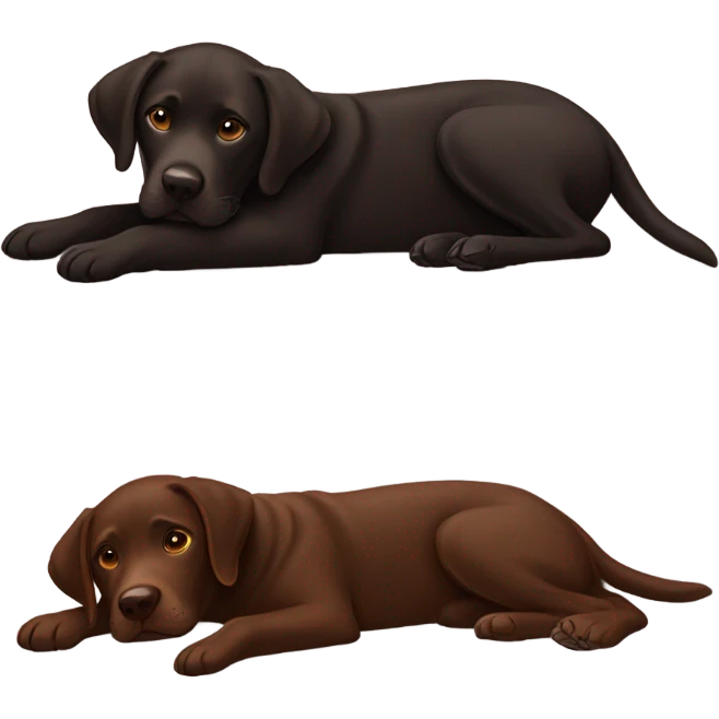 Black and chocolate brown Labrador lying on each other emoji