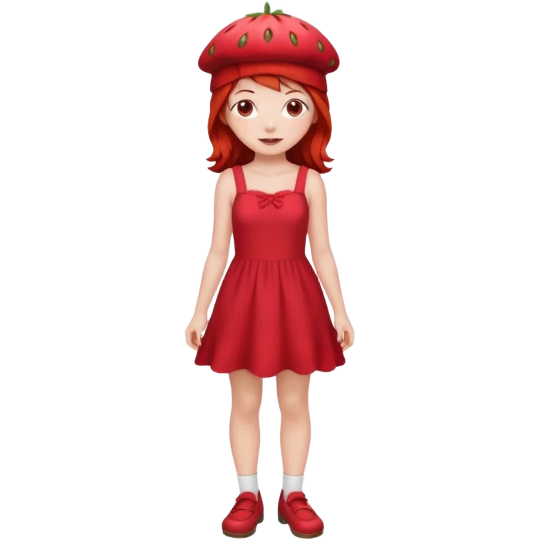 Strawberry shortcake human girl full body and legs with a strawberry hat on her red hair and dress without a cake emoji