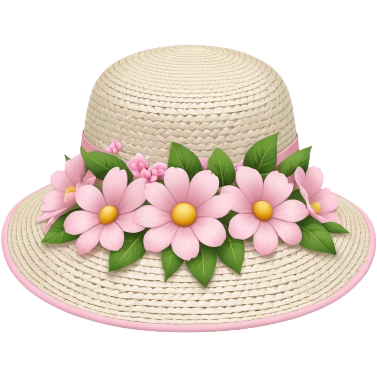 White Wicker sun hat with light pink flowers emoji