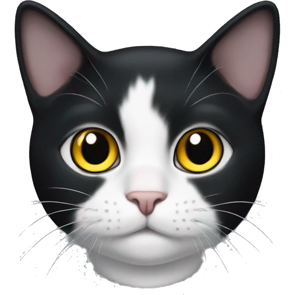 a cute tuxedo cat face with black ears and white face, big round yellow eyes with black pupil emoji