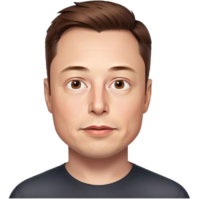 A highly detailed, hyper photorealistic illustration of just Elon Musk's head, no neck. The rendering should closely match his real facial features, skin and hair, with hyper realistic shading and lighting. Transparent background emoji