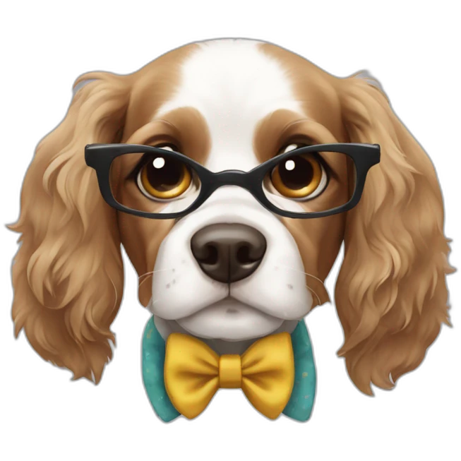 Spaniel dog wearing a bow tie and glasses emoji