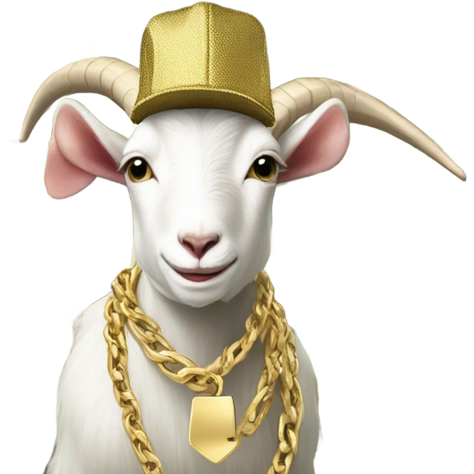 A Goat with gold chains and money and a cap  emoji