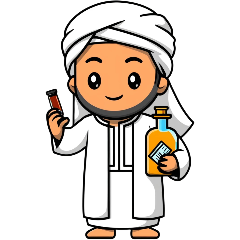 Arab man in traditional clothes holding a medicine bottle emoji