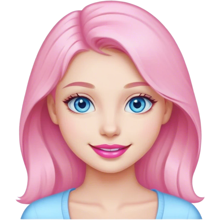 portrait of smiling girl with blue eyes and pink lipstick  emoji