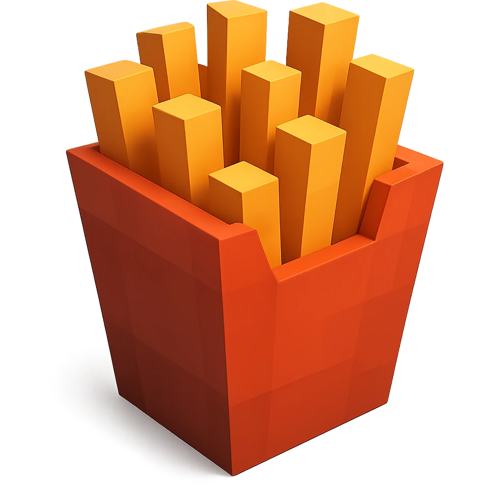 French fries in a container, geometric minimalist 3D block design emoji