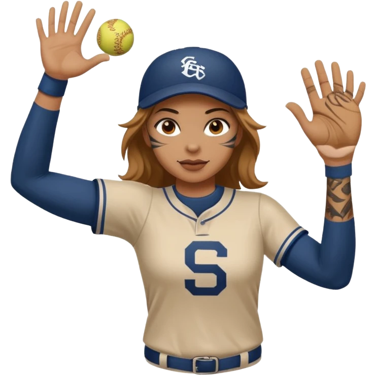 3rd base softball player throwing with tattoo full arm sleev emoji