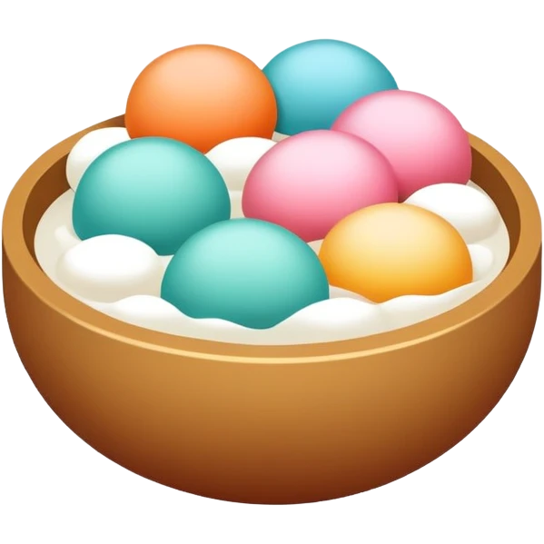 Winter Solstice Tangyuan with colorful appearance for Dongzhi Festival, simplified emoji style with bold outlines and bright colors, cartoon style traditional winter dessert emoji