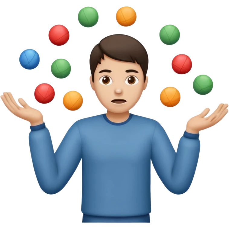 an emoji that depicts a product manager juggling work with panic emoji