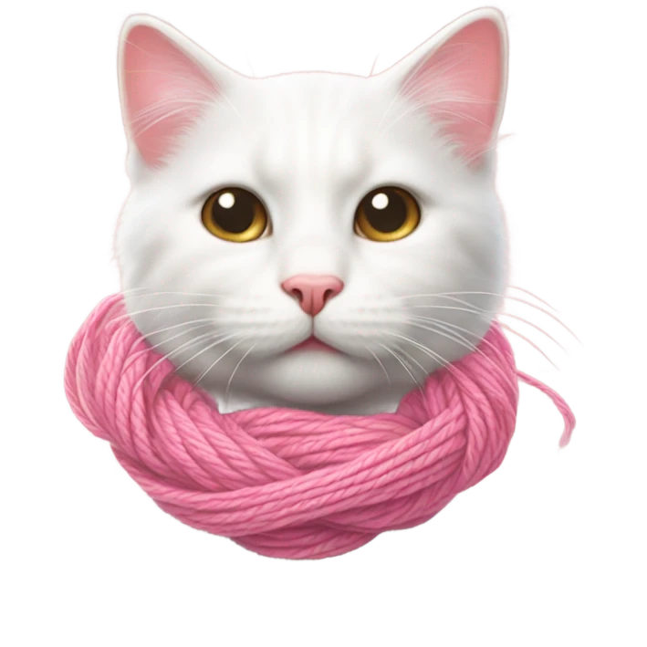 Realistic white cat playing with pink yarn emoji