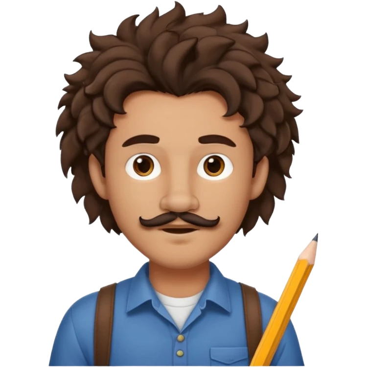 Make a cute guy with bouncy curly dark brown hair with a disconnected goatee and medium skin with a thin parted pencil mustache and lion ears emoji