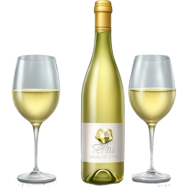 Realistic sparkling diamond glam bottle of white Wine and matching long stem wine glass. emoji
