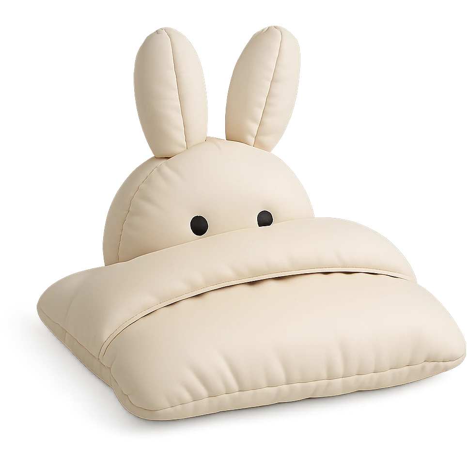 cream bunny lying under blanket, only eyes showing, cushion style emoji