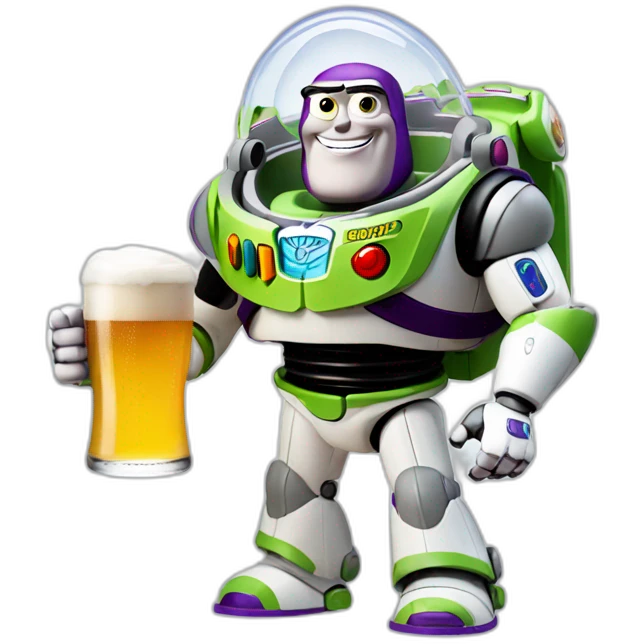 Buzzed lightyear holding a beer emoji