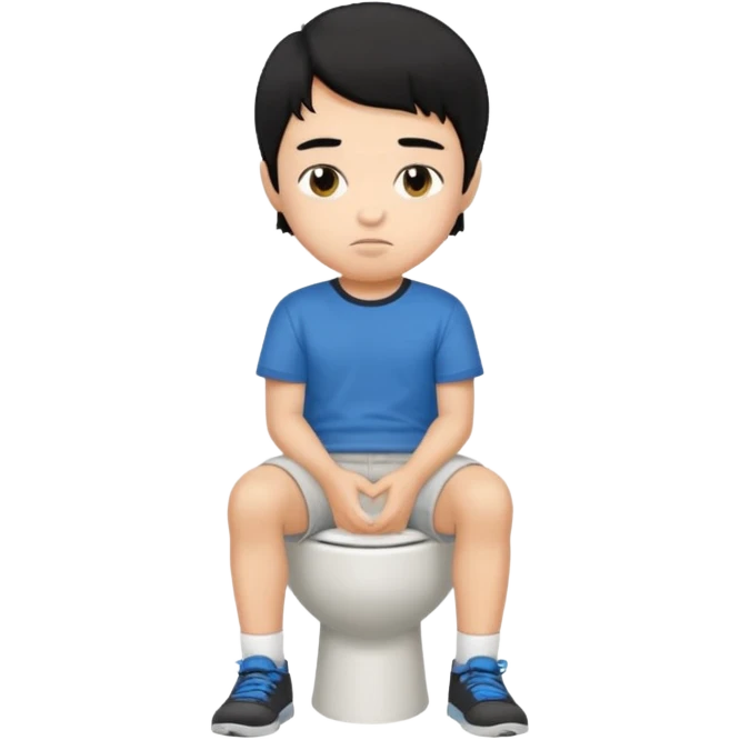 menino de tom de pele médio claro de cabelo preto sentado no vaso sanitário  emoji