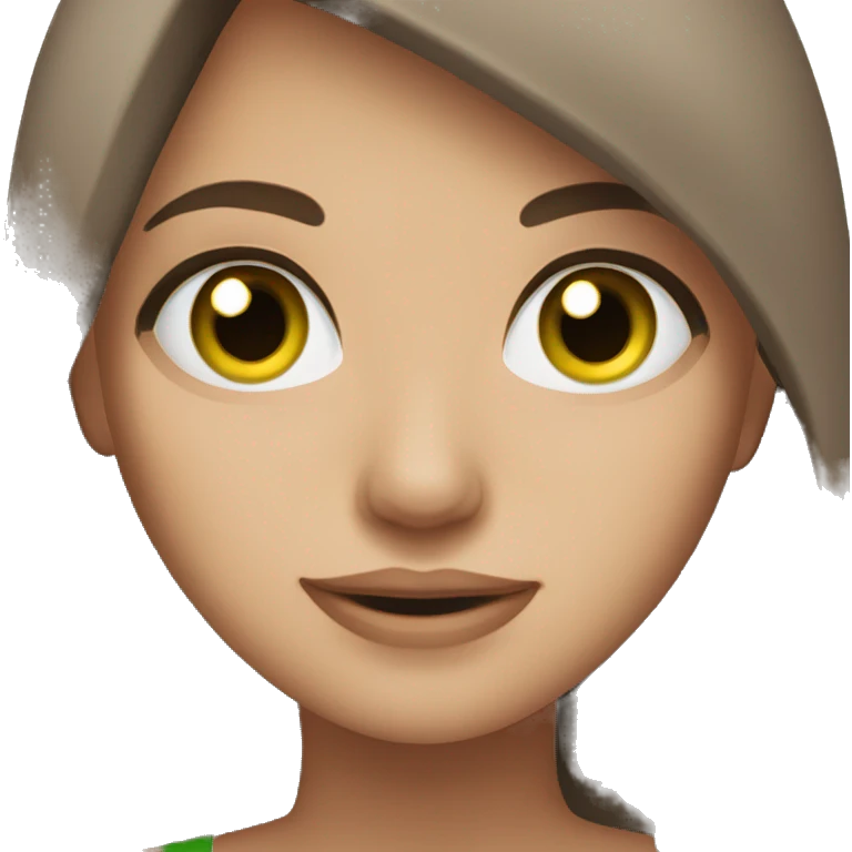 brown haired woman, green eyes, full-chested emoji