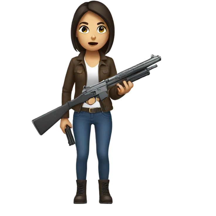 Brunette girl holding gun emoji