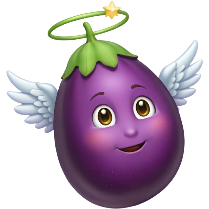 Realistic eggplant from the side wearing an angel halo emoji