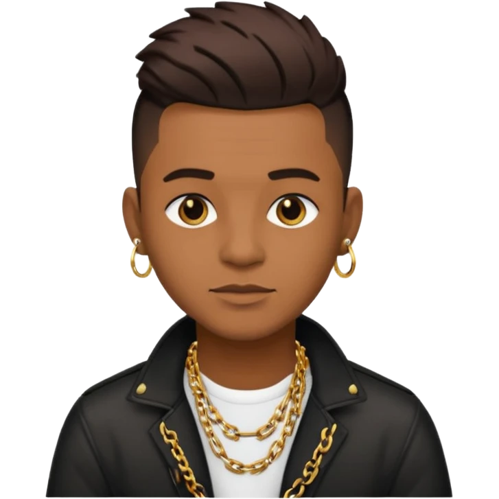music producer, modern style, brown skin, short black undercut, gold chain emoji