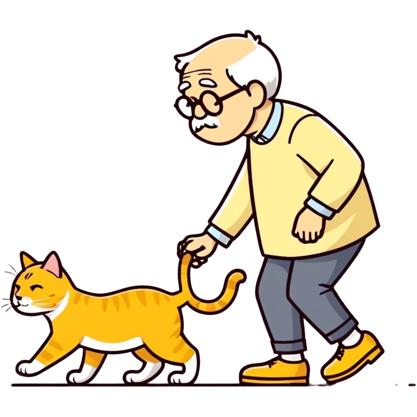 old blind man accidentally ￼stepping on golden cat emoji